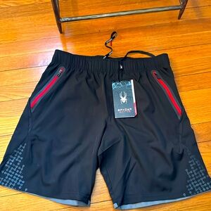 Men’s Spyder Active shorts with zipper pockets. Black. Size medium.